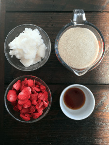 Valentine's Day Strawberry Sugar Scrub Ingredients