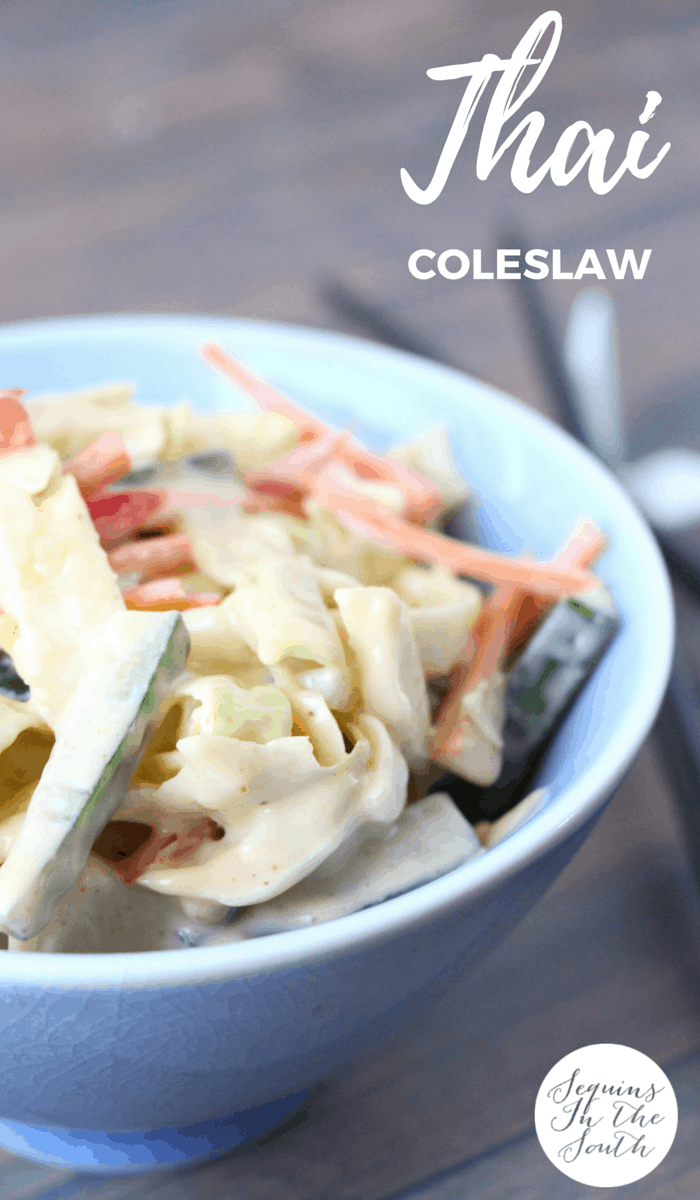 Thai Coleslaw! A rainbow of crunchy vegetables drizzled with a Thai-inspired dressing! 