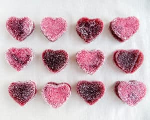 valentine heart gummies on parchment paper
