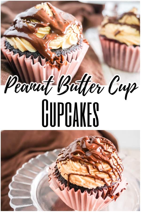 photo collage of peanut butter cup cupcakes
