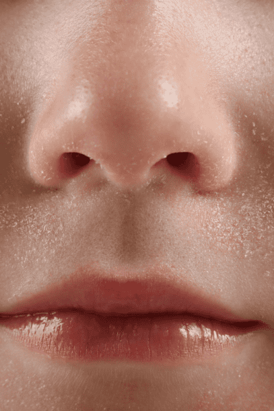 A closeup image of dry skin on the face.
